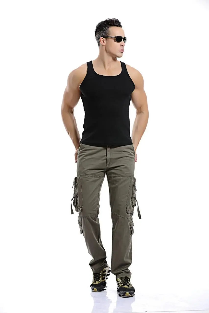 Military Tactical pants men Multi-pocket washed overalls men loose cotton pants