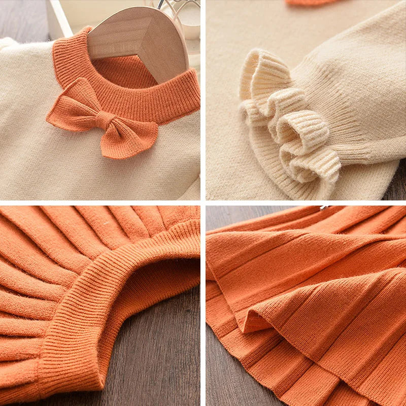 Casual Girls Dress Knitting Kids Suit Winter Long Sleeves