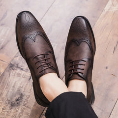 Brogue Formal Shoes Men Dress Leather Shoes Fashion Men Flats Shoes