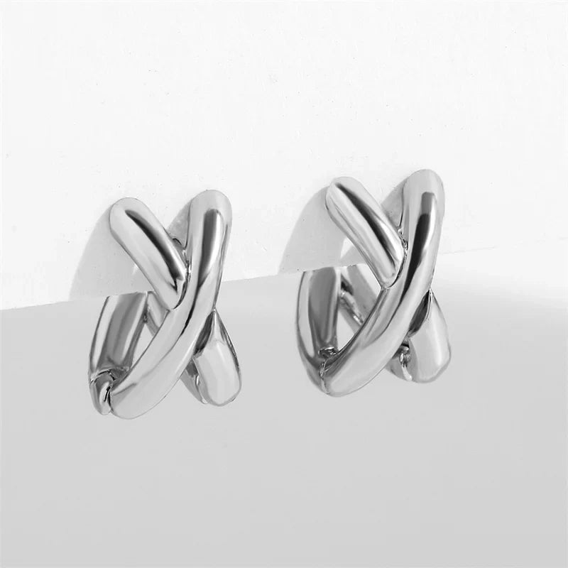 Vintage CC Design Stud Earrings for Women Korean Fashion X Cross Zircon Earring Engagement Jewelry Gifts Wholesale