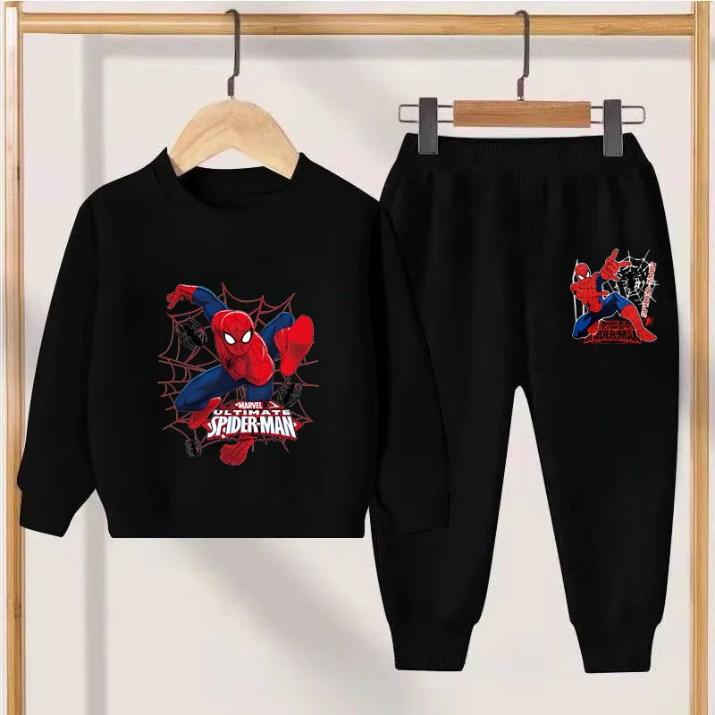 Boys Casual Hoodies Sets Cartoon Spider-Man Printed Children's Pullover Long Pant 2 Piece Suit Autumn Kids Sweatsuit