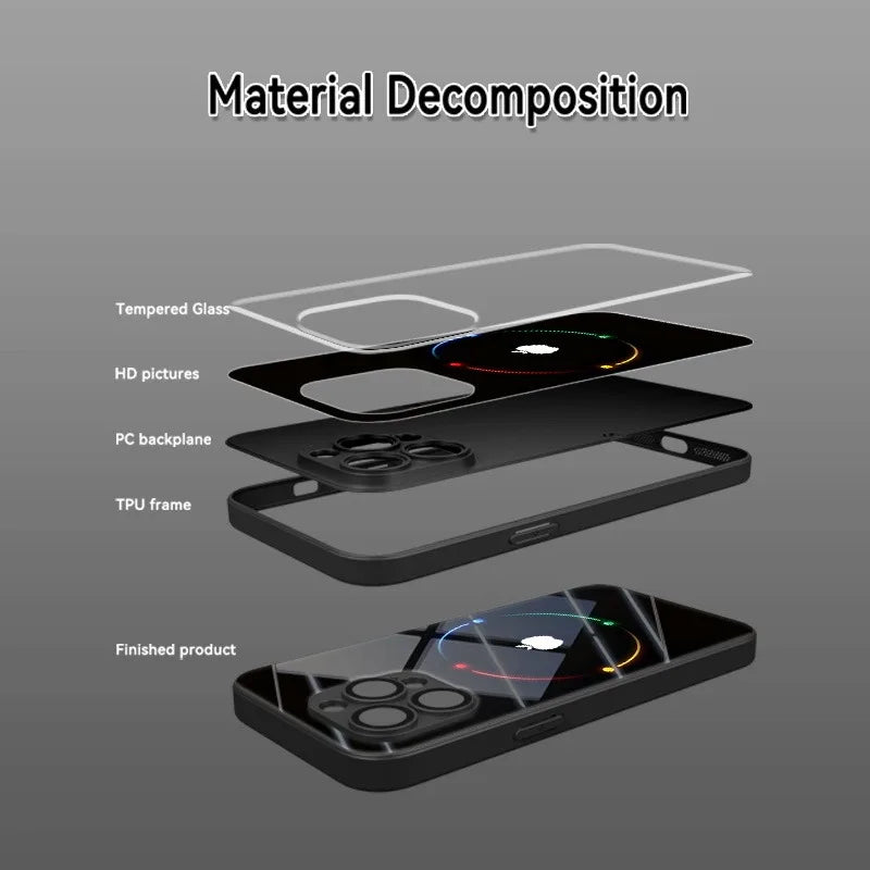 Colorful Halo For Apple Pattern Tempered Glass Phone Case For iPhone 17 16 15 14 13 12 11 Pro Max 17 Air 7 8 Plus XR XS X Cover