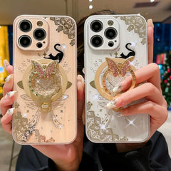 Case For iPhone 16 15 Plus 14 13 Pro Max 16Pro Bling Butterfly Holder Ultra-thin Shockproof Cover