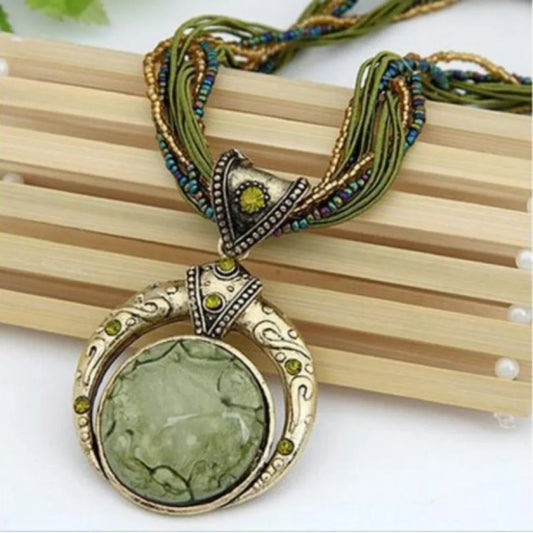 Bohemian Multilayer Necklace Vintage Beads Chain with Crystal Pendant Free-spirited Fashion Jewelry for Women Gift