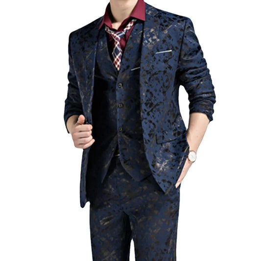 Fashion Boutique Men Leisure Business Suits Trousers Waistcoat / Male Flower Suit Blazers Jacket Coat Vest Pants 3 Pieces Sets