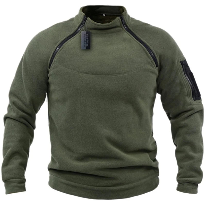 Double Zipper Solid Color Pullover for Men Stand Collar Sweatshirt Winter Windproof Coat