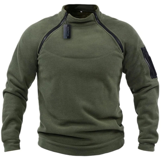 Double Zipper Solid Color Pullover for Men Stand Collar Sweatshirt Winter Windproof Coat