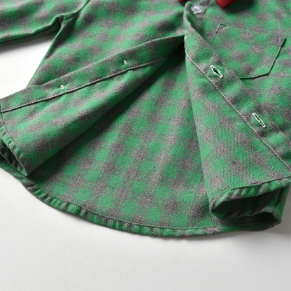 Children's Plaid Shirt and strap pants set for Boys with Bow Tie baby boy clothes 0 to 3Y Autumn Boys Clothes 70-130cm