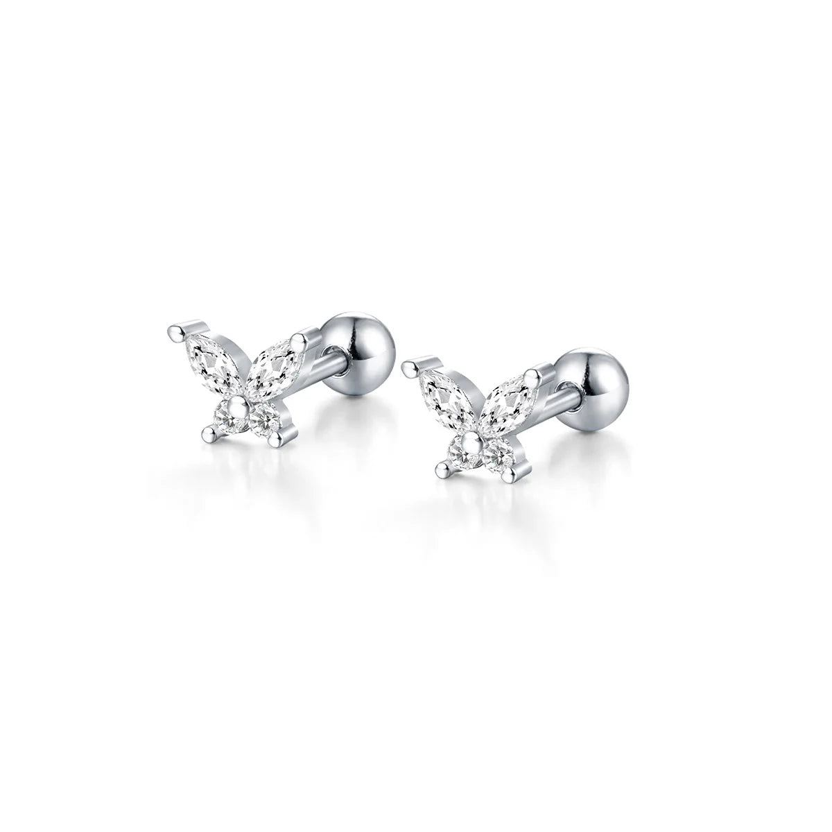 WANTME 925 Sterling Silver Fashion Love Butterfly Romantic Star Crown Screw Stud Earrings for Women Ear Bone Piercing Jewelry
