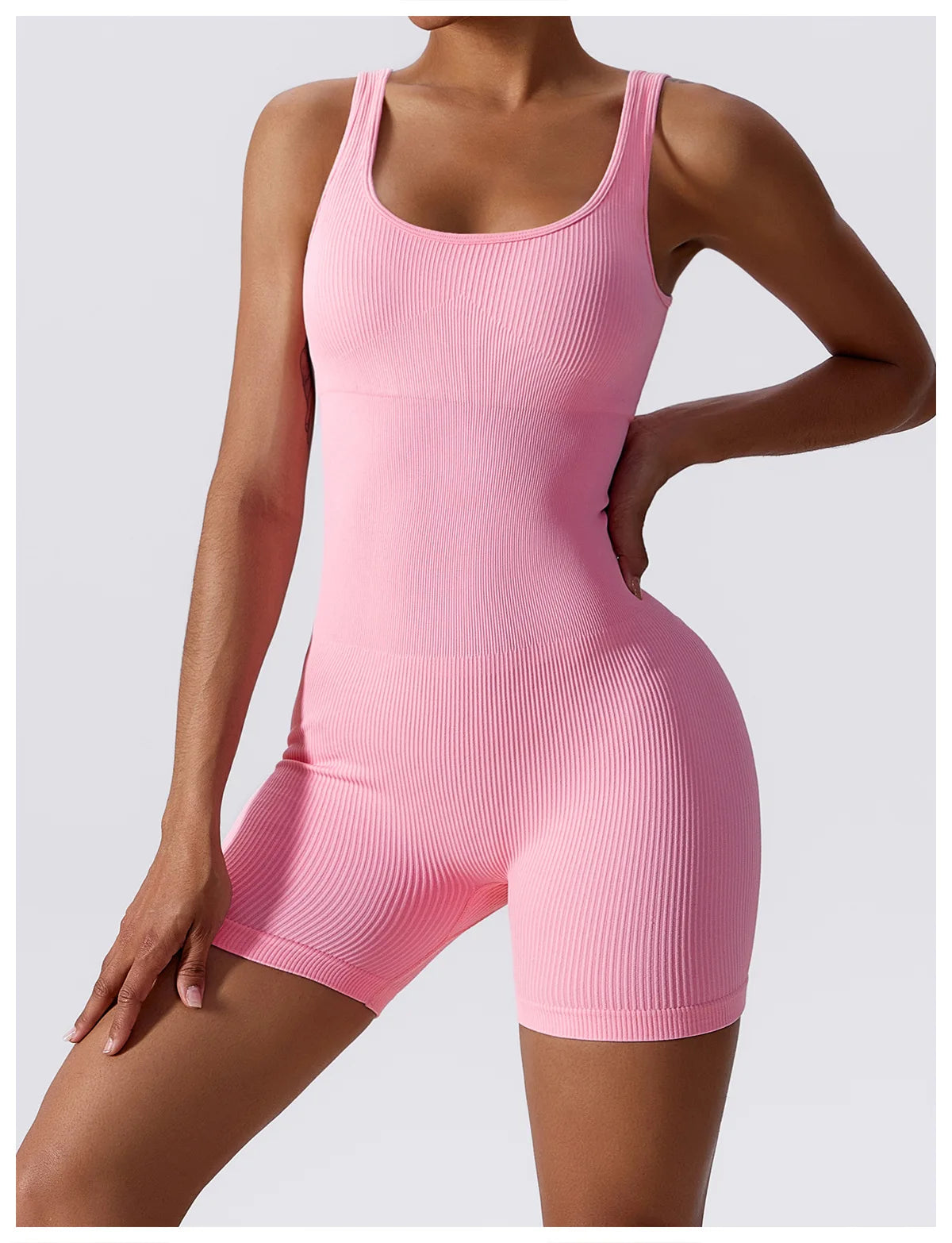 Women's Yoga Rompers One Piece Tummy Control Seamless Ribbed Jumpsuit Padded