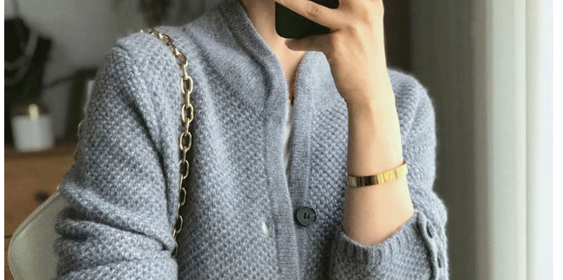 Autumn Winter Thickened 100% Cashmere Wool Cardigan Women Stand Neck