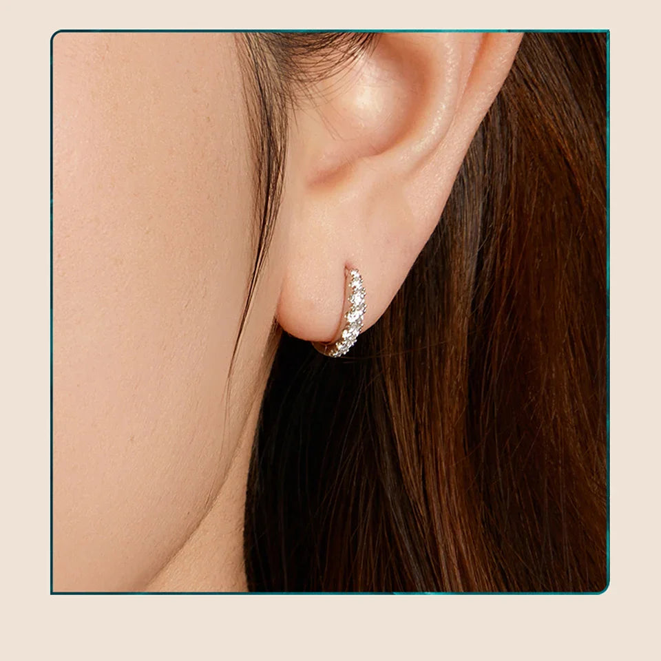 BAMOER Moissanite Huggie Hoop Earrings for Women, 925 Sterling Silver Hypoallergenic Earrings with White Gold Plated MSE092