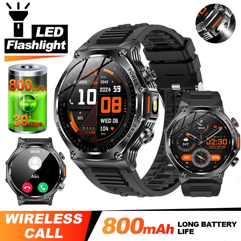 Rugged Outdoor Sports AK82 Smartwatch 1.85" HD Touchscreen 800mAh Long Battery Life Fitness Tracker Calorie Distance Smart Watch