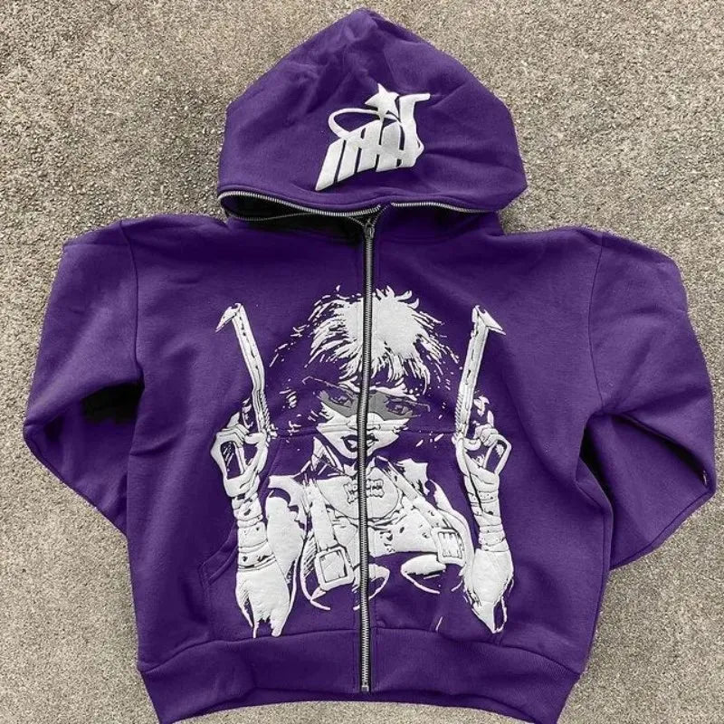 Y2K Cartoon Print Hoodies Women High Street Harajuku Vintage Oversized Sweatshirt