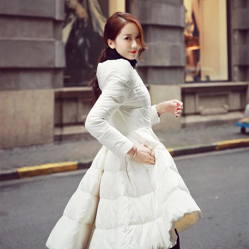 Thick Cotton Jacket For Women Stand Collar Long Sleeve Patchwork Ruffles
