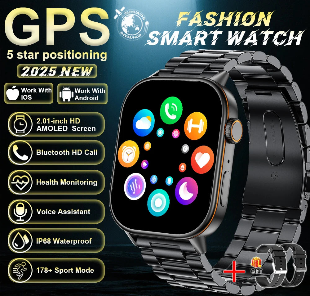 2025 Military GPS Smart Watch Men Flashlight Compass Waterproof Outdoor Sports Tracker Bluetooth Call Smartwatch For Android IOS