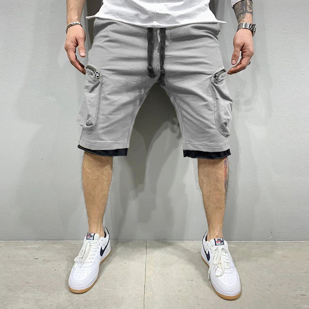 Mens Summer Cargo Shorts Cotton Workout Fitness Shorts Breathable Jogger Training Gyms Bodybuilding Multi Pocket Yellow Shorts