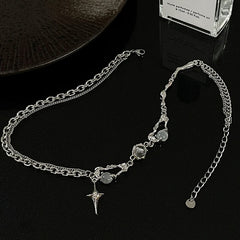 Shiny Star Necklace for Women Y2K Crystal Zircon Cross Pendant Necklaces