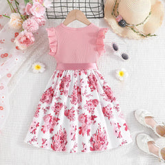 Dress For Kids 4-7 Years old Cotton Ruffled Sleeveless Floral Princess Dresses