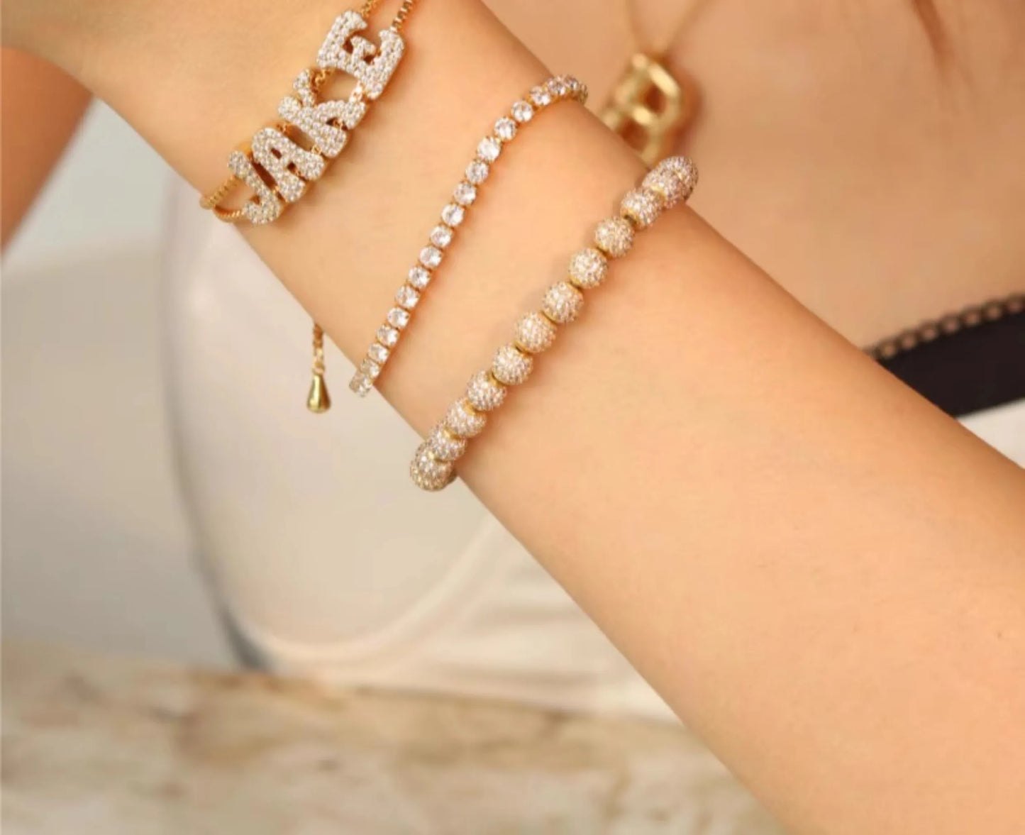 DOREMI Fat Bubble Slide Initial Letters Bracelet Full Crystal Letters Women Name DIY Sliding Slider Letter Bracelets