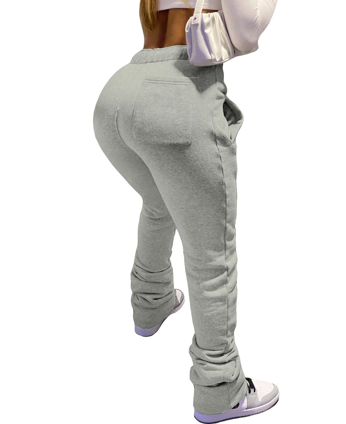 XS-3XL Size Stacked Sweat Pants Fall Winter Women's Mid Waist Thick Stacked