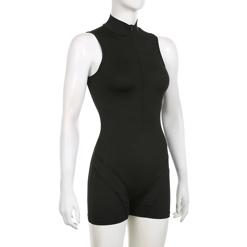 Yoga Jumpsuit Women's Leotard Sports Zipper Running Shorts Sleeveless Fitness Suit