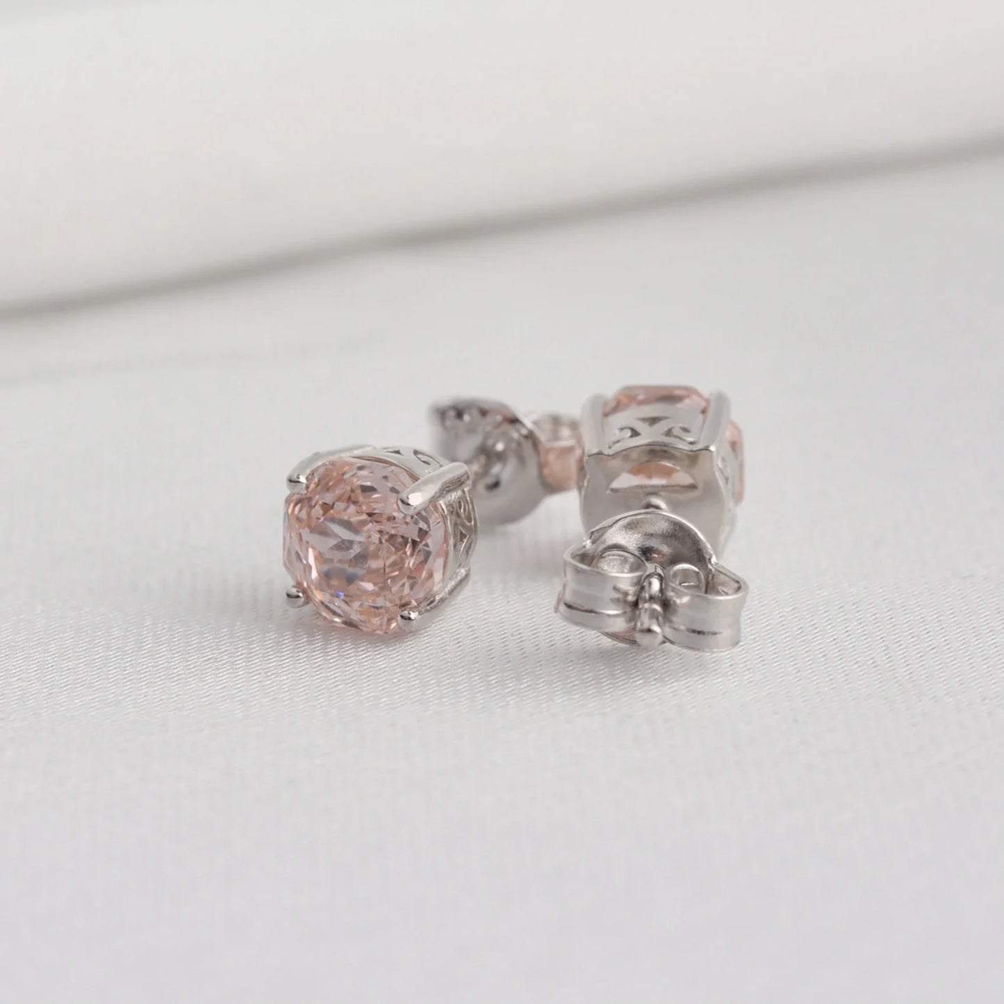 Potiy Rose Cut Octagon Morganite Pink Stud Earrings, 1.5ct Cubic Zirconia 925 Sterling Silver Earrings for Women Mother Day
