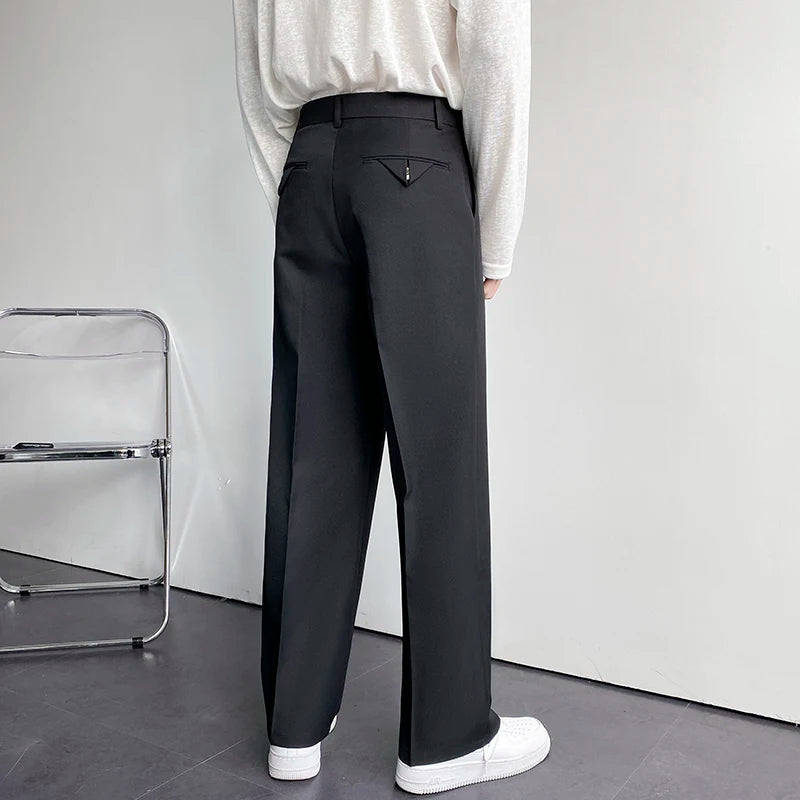 Men's Oversize Suit Pants Wide Leg Long Drape Trousers Solid Straight High Waist
