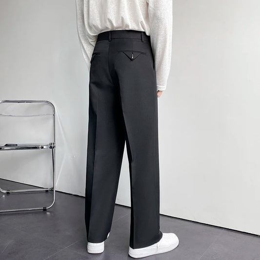 Men's Oversize Suit Pants Wide Leg Long Drape Trousers Solid Straight High Waist
