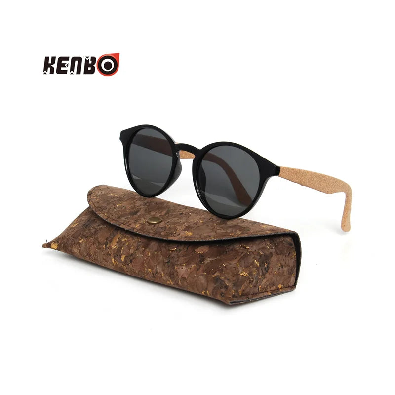 Kenbo High Quality Round Wood Bamboo Grain Polarized Sunglasses With Case Fashion Women Man Shades Wooden Sunglasses