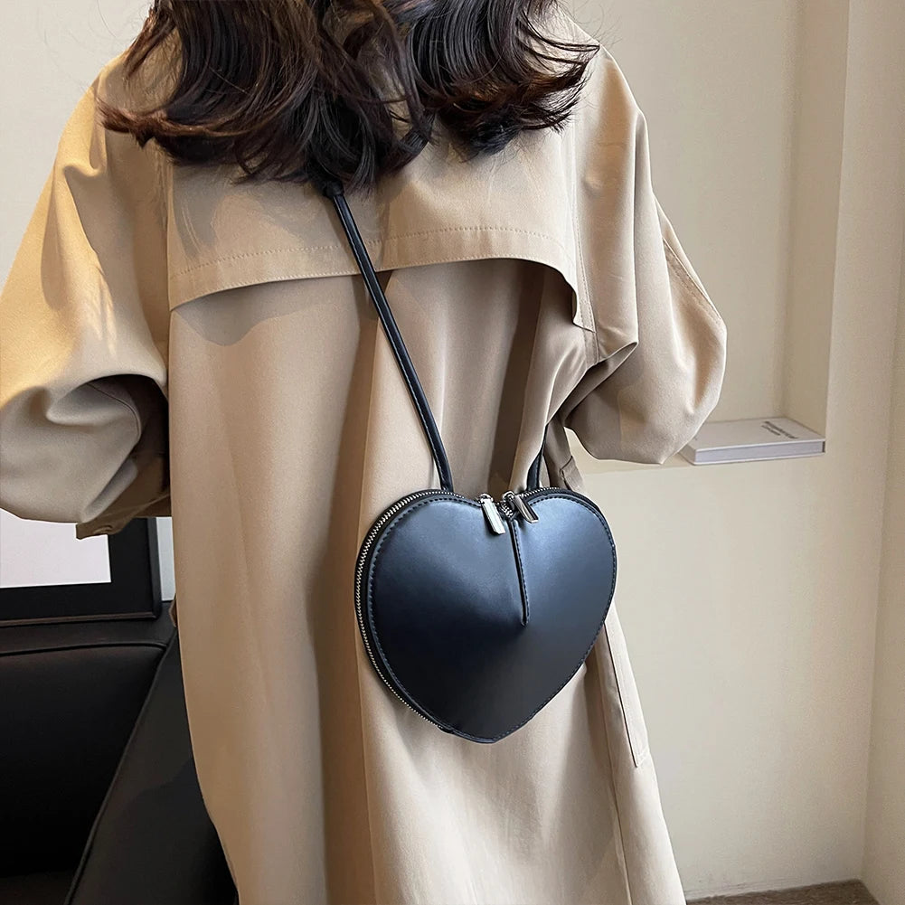 Peach Heart Shape Crossbody Bag Small Shoulder Bag Ladies PU Fashion
