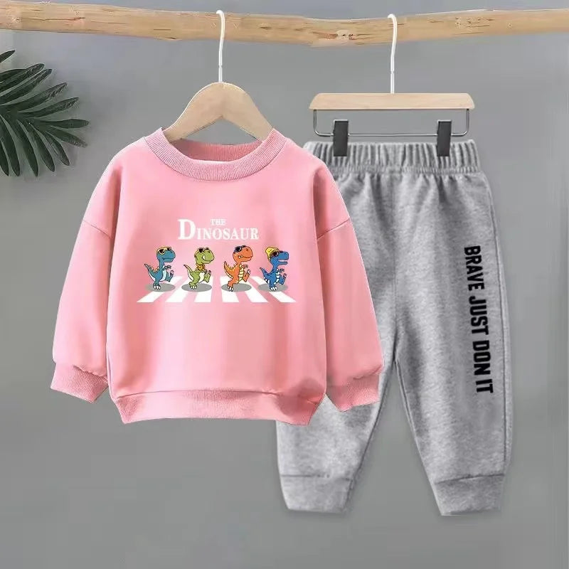 Autumn Baby Girl Clothes Set Children Boys Cartoon Dinosaur Printing Sweatshirt Top and Pants Bottom Two Piece Suit Tracksuit