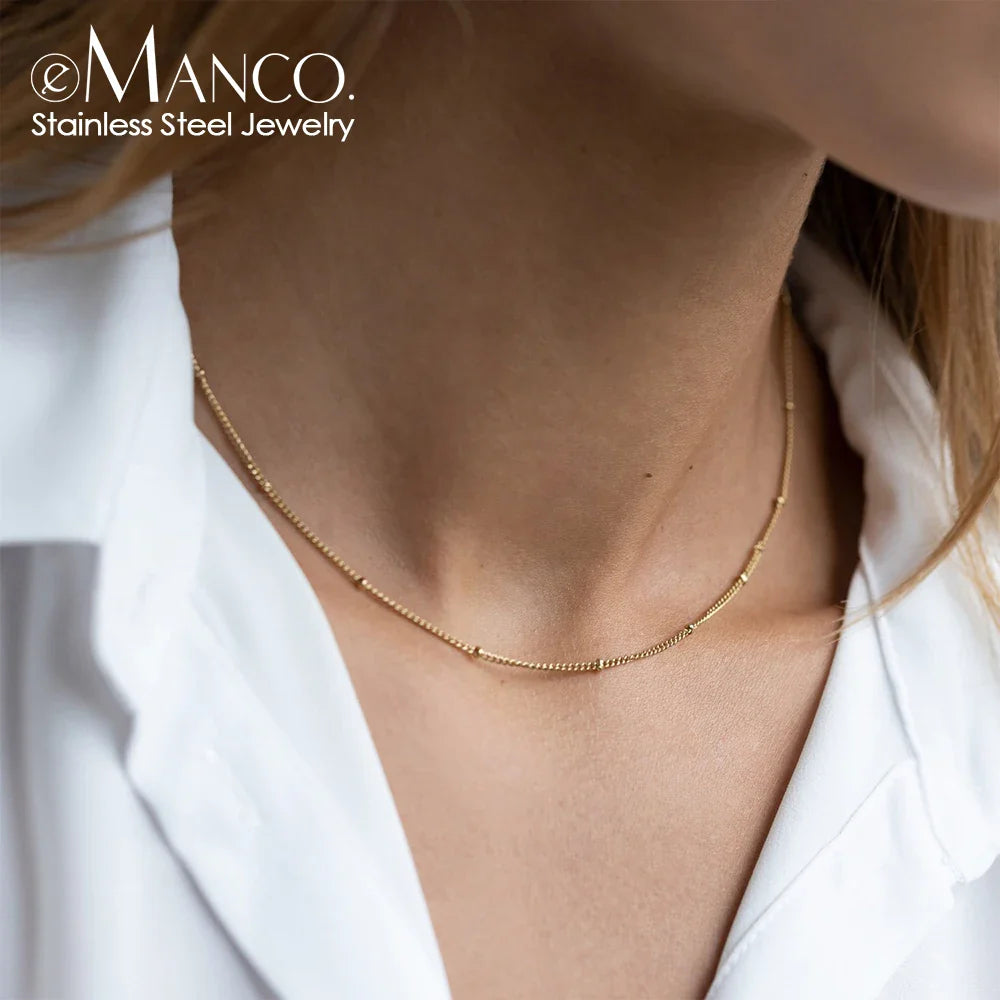 eManco Gold Color Stainless Steel  Chain Choker Necklace Women Chain Necklace Sets for Women gift