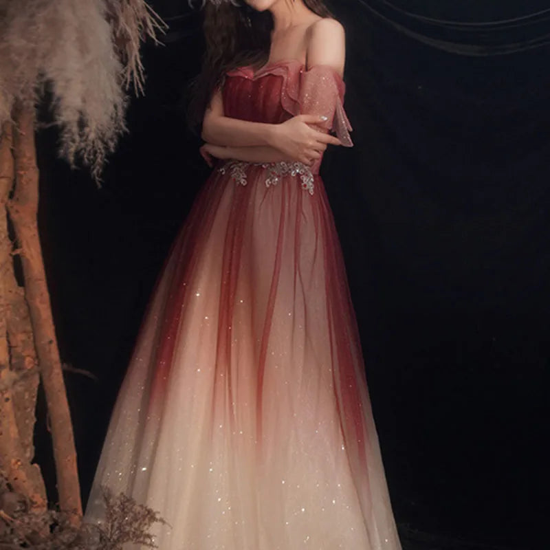 Homecoming Dresses: Sparkling Temperament Wine Red Gradually Changing Maxi Dress