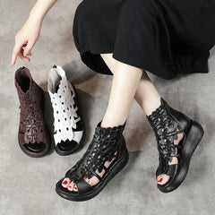Women Sandals Genuine Leather Wedges High Heel