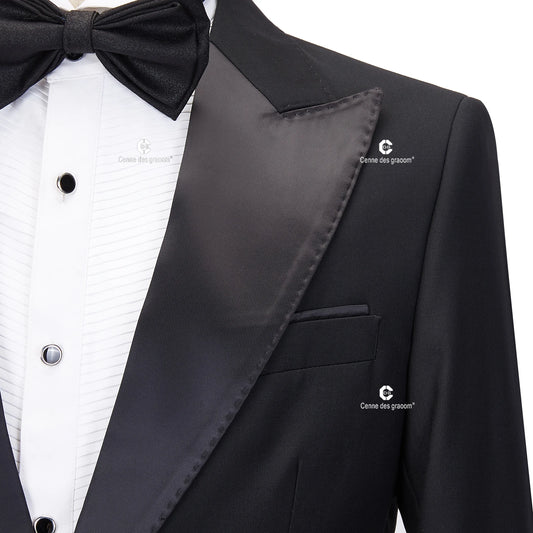 Tuxedo for Mens: Men's 2 Piece Suit Black Satin Peak Lapel Slim Fit Elegant Tuxedo