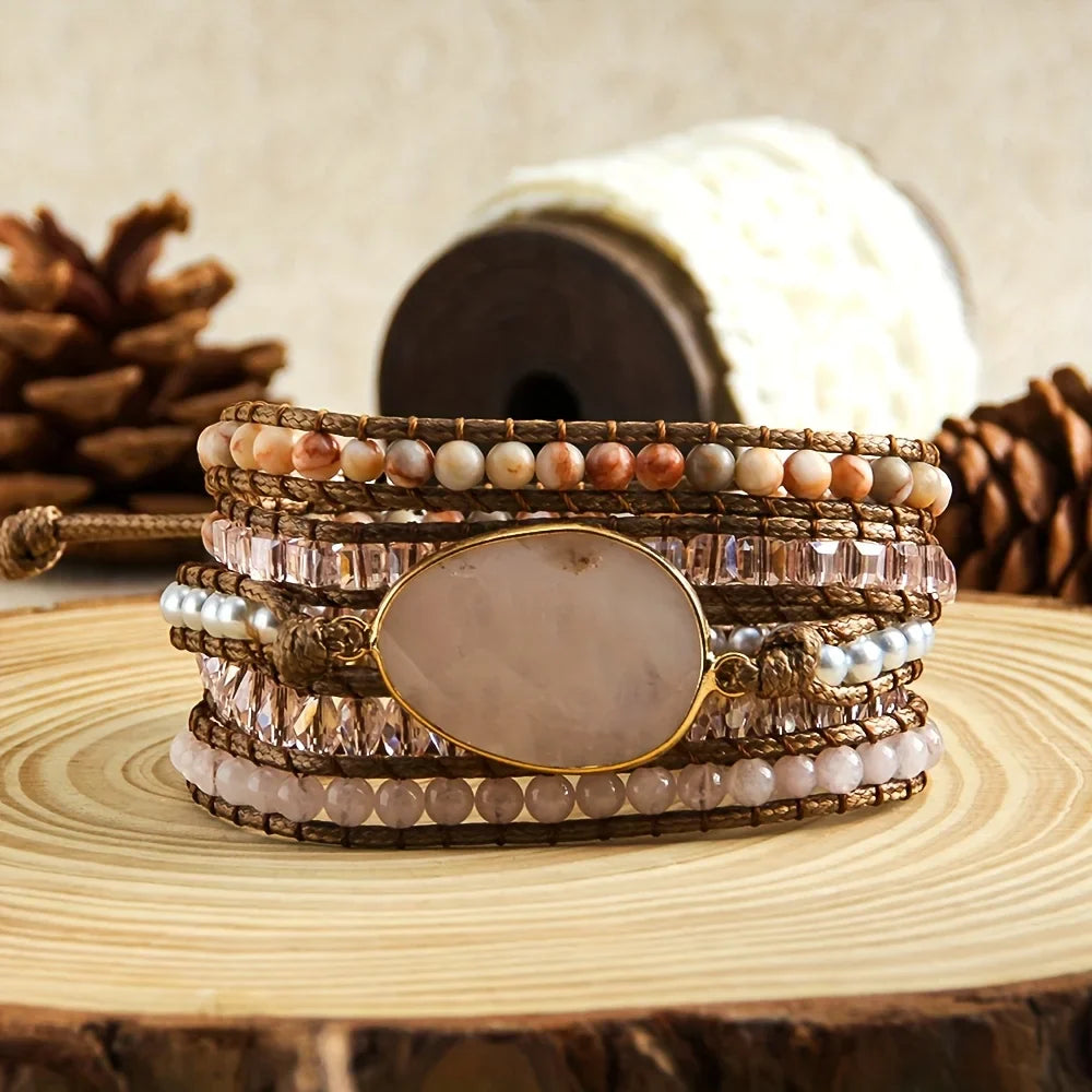 RH Fashion Handma Bohemian Jewelry Accessory Mixed Natural Stones Charm 5 Strands Wrap Bracelets Gift DropShipping