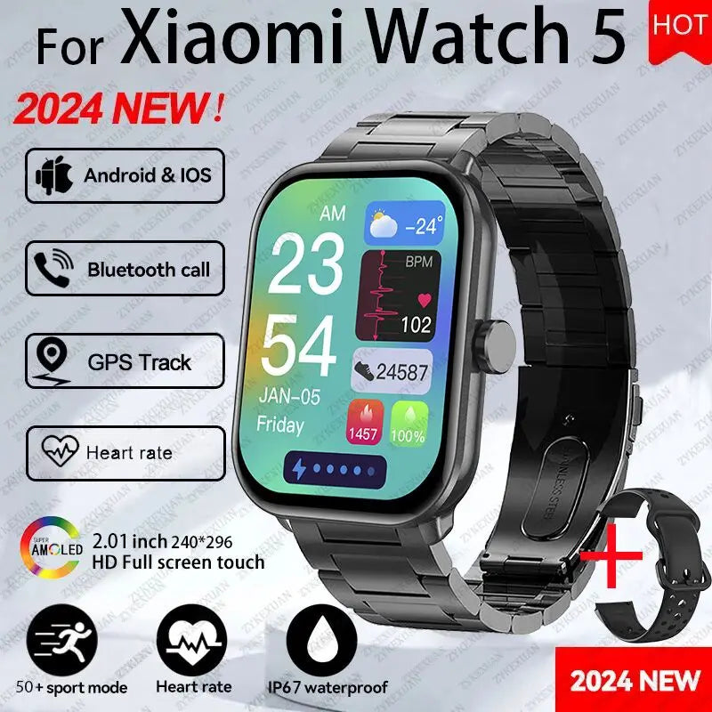 New BOXUXING Watch 5 Global Version Men Women HD AMOLED Screen Heart Rate Bluetooth Call GPS Track Waterproof Sports Smart Watch