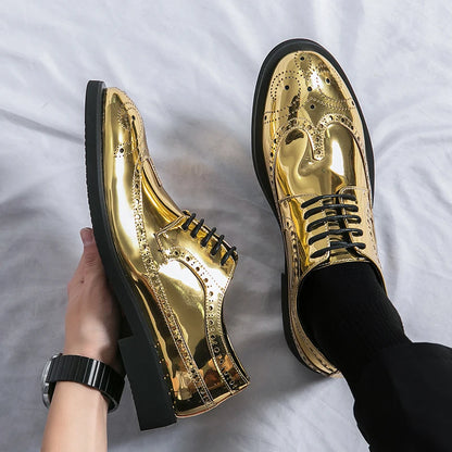 2023 Casual Leather Shoes Men superstar Brogues formal leather shoes oxford gold shoes lace-up hombres silver large size 46 ghn