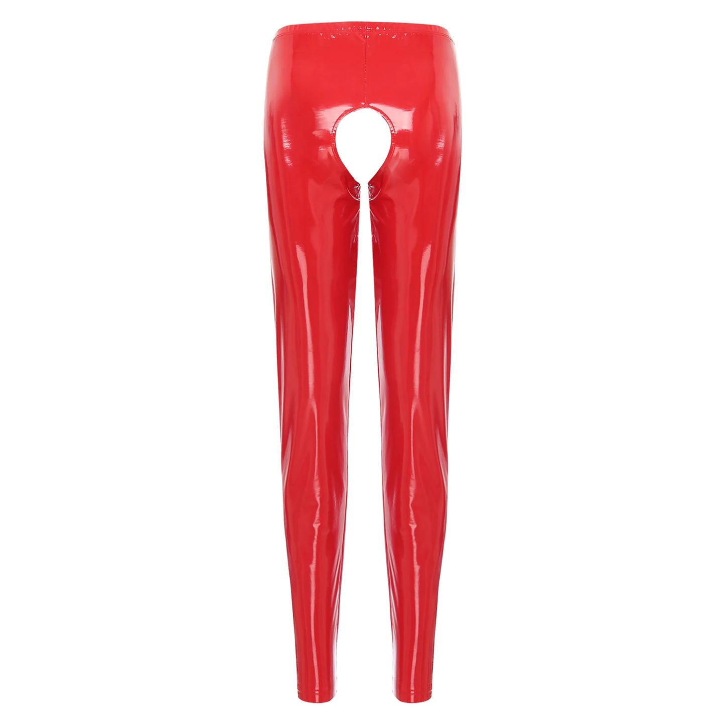 Womens Wet Look PVC Leather Open Crotch Butt Leggings High Waisted Crotchless