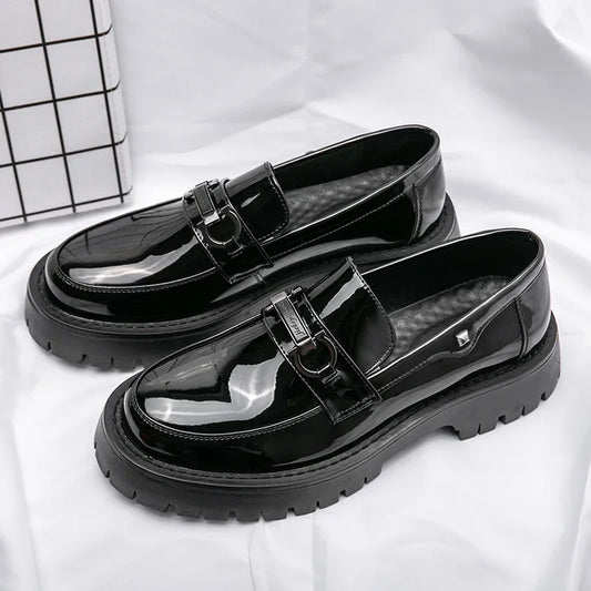 Platform Shoes Loafers Shoes Men Thick-soled Wedding Shoes Black Formal Business Shoes Slip-on Leather Increase