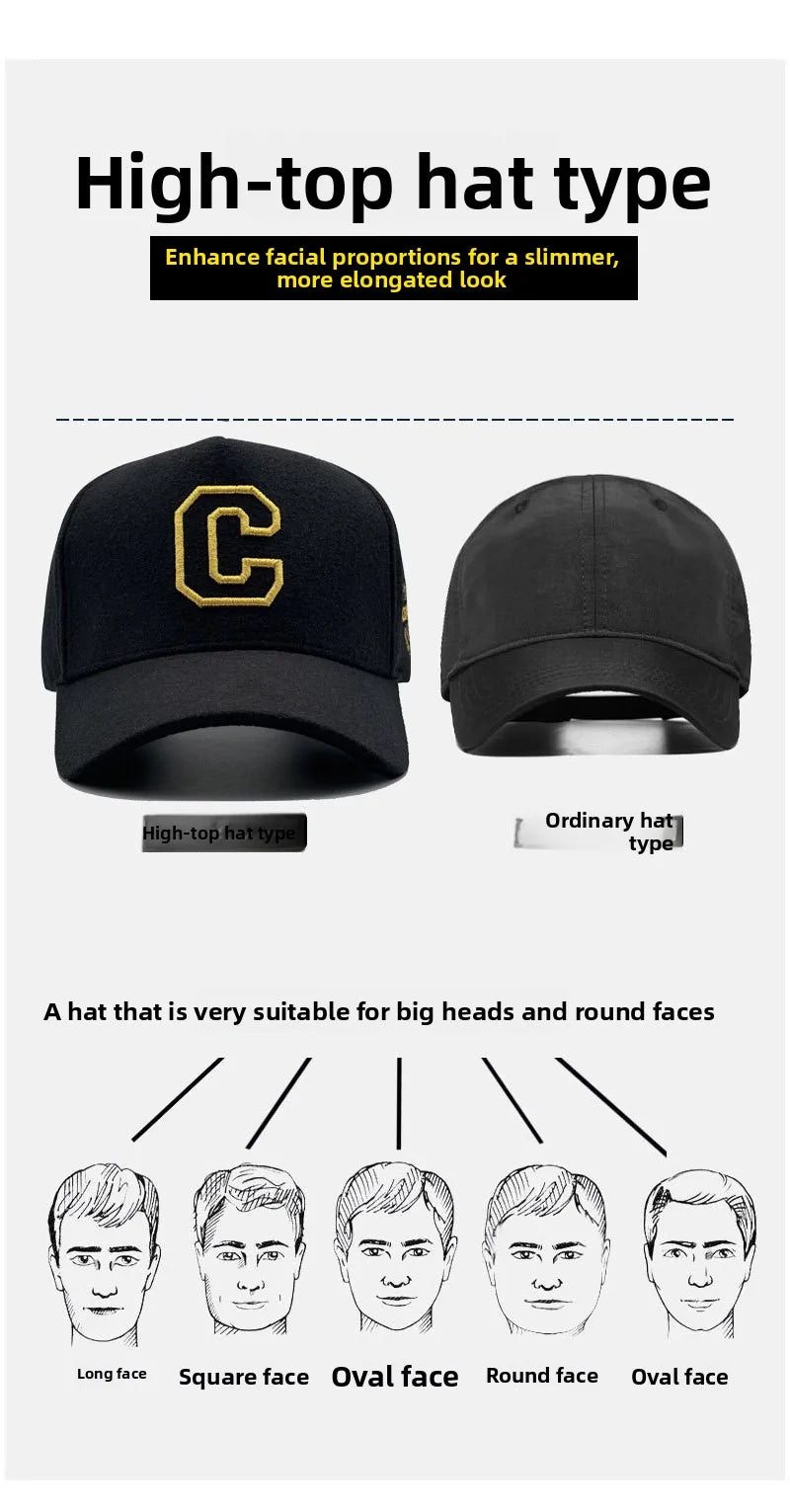 Big Size Baseball Cap Men XL  63cm 64cm 65cm Oversize Big Head Cap XXL  Large Plus Climing Wool Warm Winter Hat  Letter C