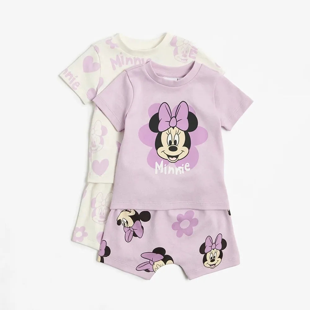 2Sets/pack Mickey Mouse Print Clothes Suits for Kids Summer Cotton Short Sleeve Tshirt + Shorts Baby Boy Girl Outfits
