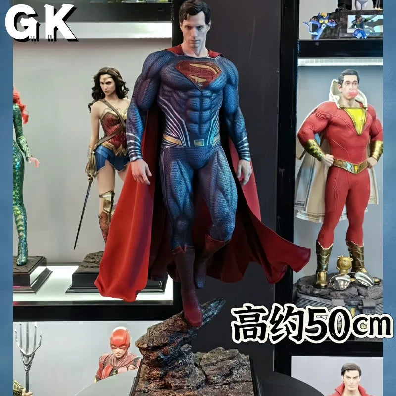 50cm Super Man Anime Figure Superm Dawn Of Justice Action Figure Pvc 2 Heads 2 Hands Statue Ornament Children Toys Gift