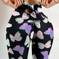 High Waist Bowknot Leggings Butterfly Printed Yoga Pants Bow Bandage Tights