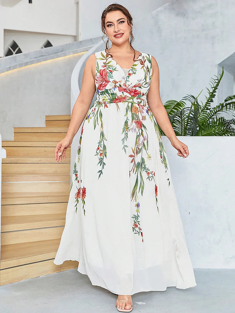 TOLEEN Women Plus Size Maxi Dresses Stylish Elegant Sexy Strapless Dress Chiffon Print Boho Style Wedding Vestidos de Novia