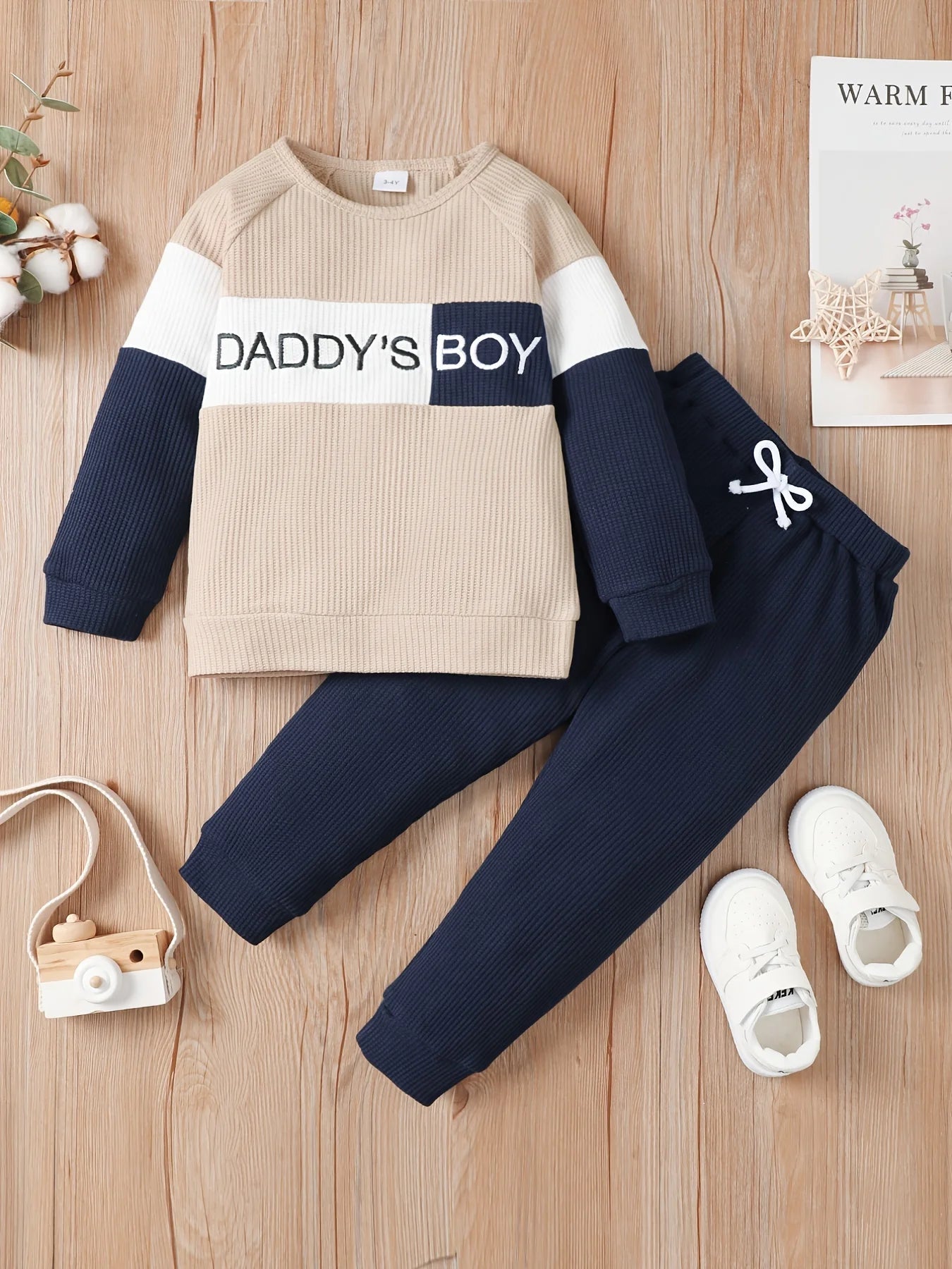 Winter Newborn Infant Baby Boy Long Sleeve Knitted    Soft  Waffle  Letter Casual Fashion Baby Clothing