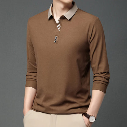 New Men's Business Casual Long Sleeved Shirt Solid Color Polo Shirt Fashionable Breathable Comfortable Versatile Top