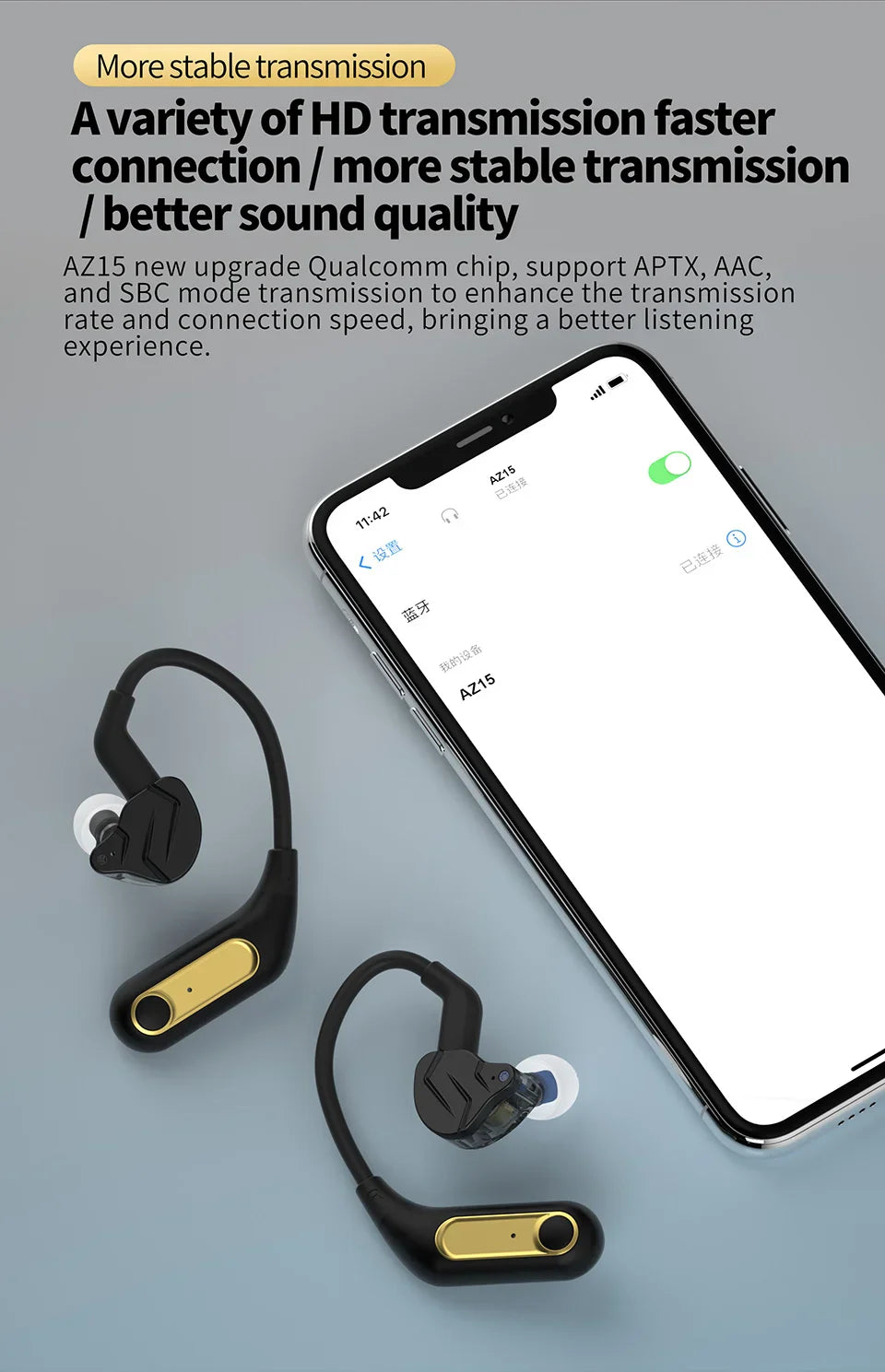 KZ AZ15 Upgrade Wireless Headphones Bluetooth-compatible 5.2 Cable Wireless Ear Hook With Charging Case AZ09 PRO AZ10 Z1PRO Z3