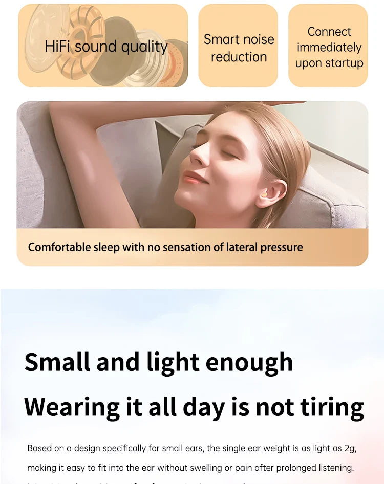 Mini Sleep Wireless Bluetooth Headphones TWS Headsets With Mic Stereo Sport In-ear EarphoneLong Standby HD Call Earbuds Game
